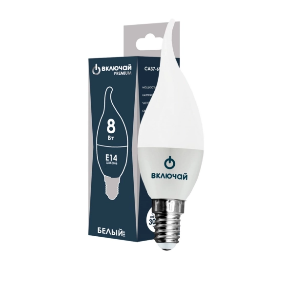 Лампа Включай LED PREMIUM CA37-8W-E14-W 4000K свеча н/в