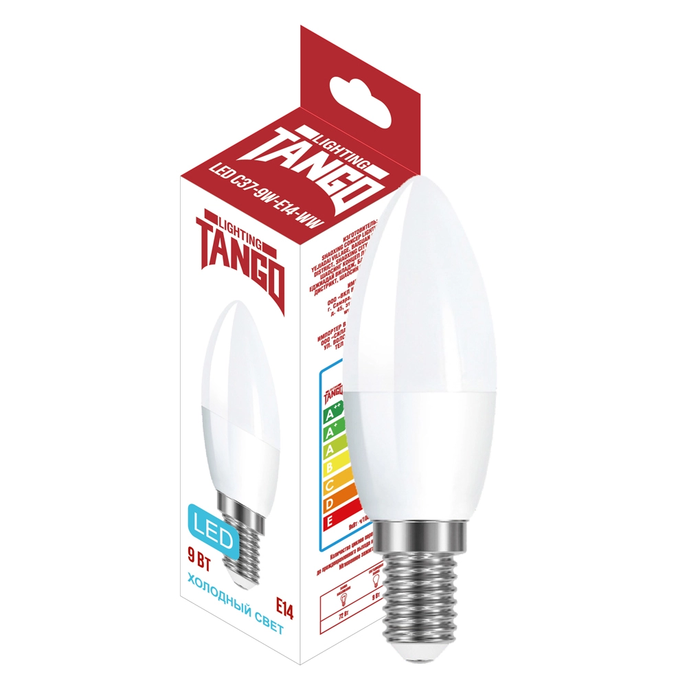 Лампа TANGO LED C37-9W-E14-WW 6500K свеча