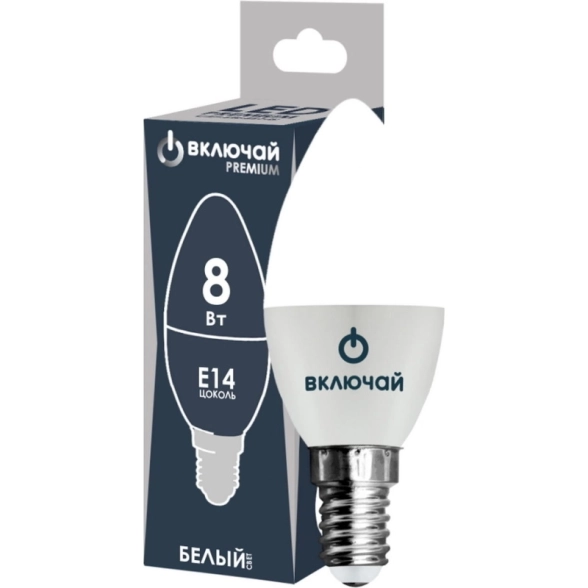 Лампа Включай LED PREMIUM FLM-C35-8W-E14-W свеча