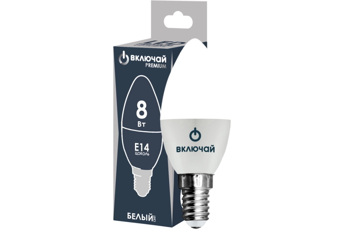 Лампа Включай LED PREMIUM FLM-C35-8W-E14-W свеча