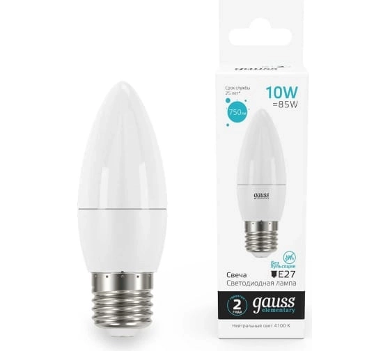Лампа Gauss LED Elementary 10W E27 4100K свеча