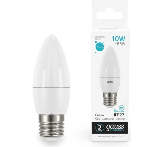 Лампа Gauss LED Elementary 10W E27 4100K свеча
