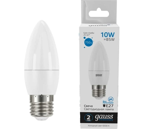 Лампа Gauss LED Elementary 10W E27 6500K свеча