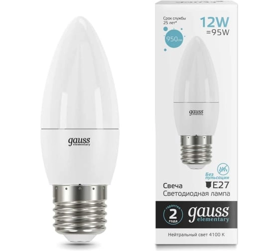 Лампа Gauss LED Elementary 12W E27 4100K свеча