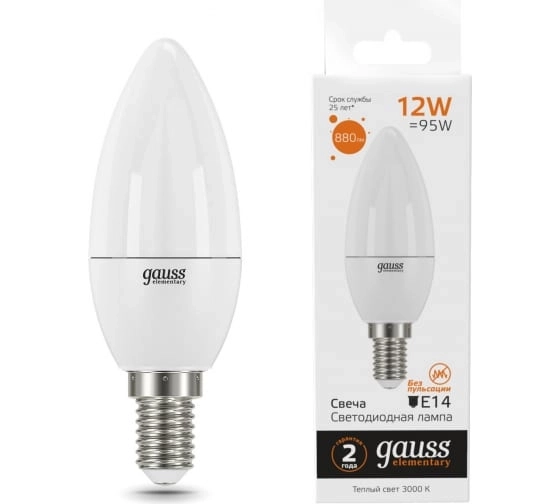Лампа Gauss LED Elementary Candle 12W E14 3000K свеча