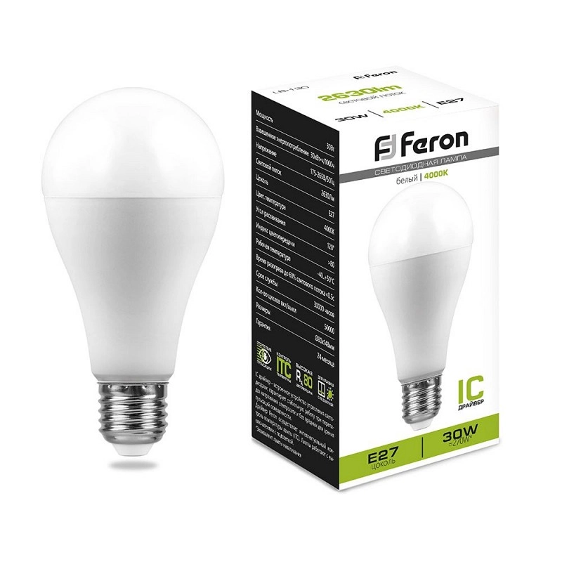 Лампа Feron LED LB-130 A80 30W E27 6400K 230V