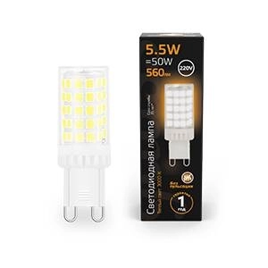 Лампа Gauss LED G9 AC185-265V 5,5W 3000K капсула 560lm