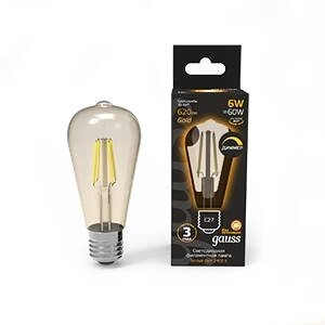 Лампа Gauss LED Filament ST64 6W E27 golden димм.2400K 620lm