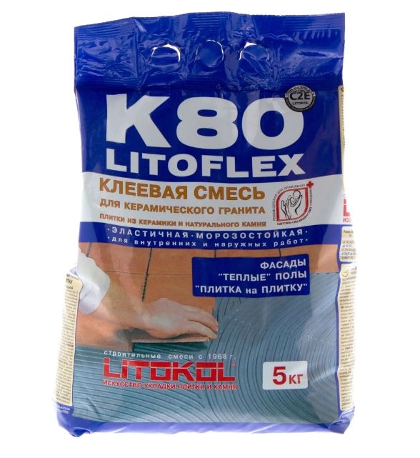 Клей для плитки LITOFLEX K80 5кг cерый