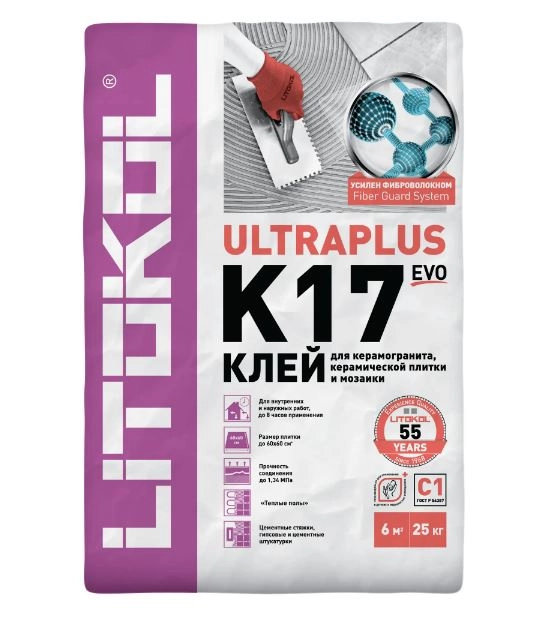 Клей для плитки LITOKOL K17 25КГ серый
