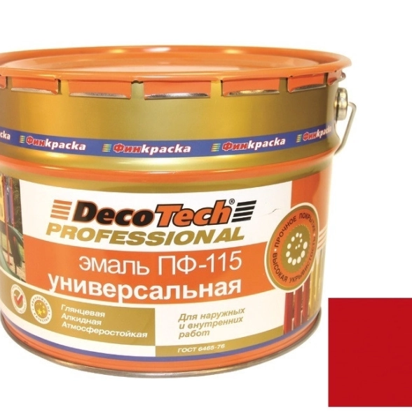 Эмаль DecoTech ПФ-115 гл.ярк-красная под RAL3020 10кг