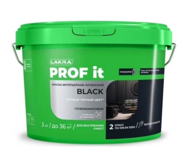 Краска инт.лат. Лакра PROF IT Black черная 3кг