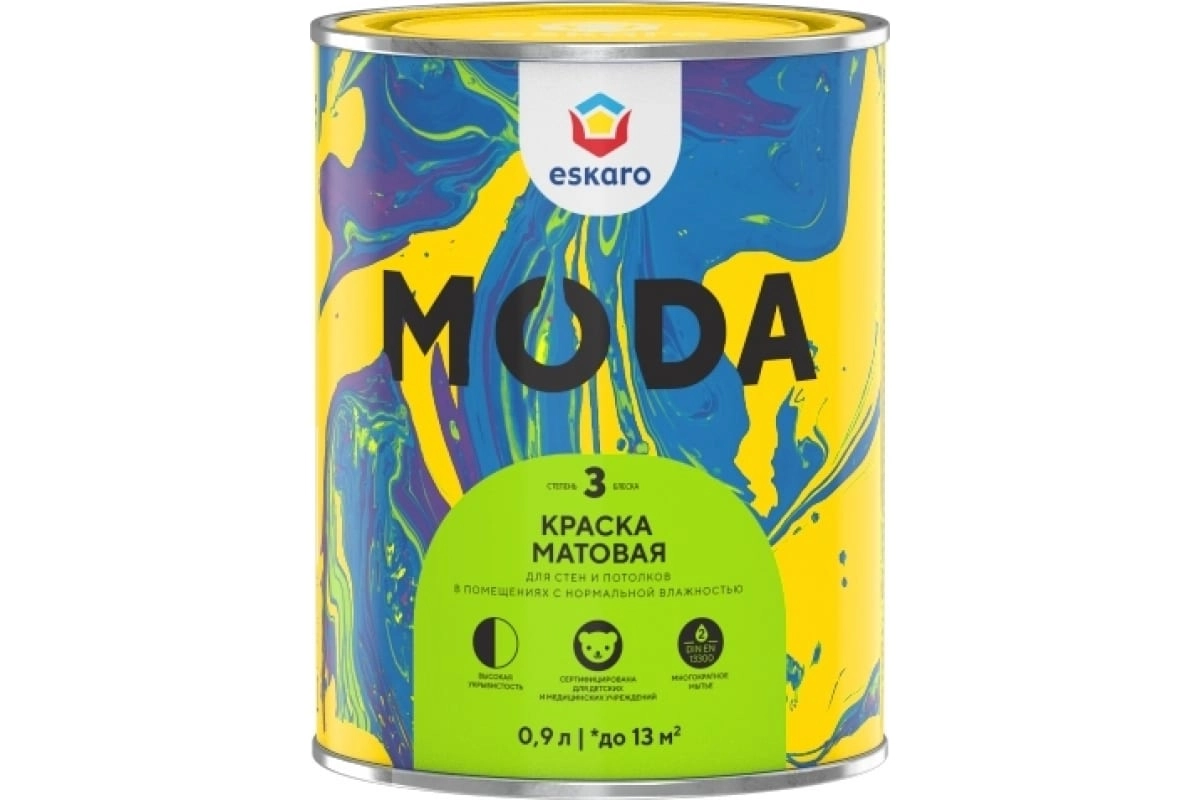 Краска в/д Eskaro MODA 3 моющ.мат. д/стен/потолков TR 0,9л