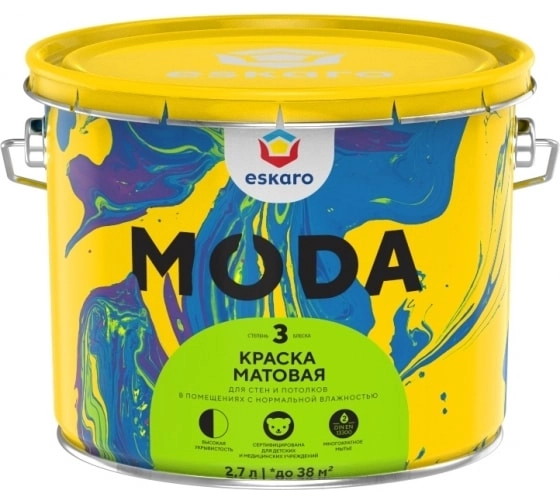 Краска в/д Eskaro MODA 3 моющ.мат. д/стен/потолков TR 2,7л