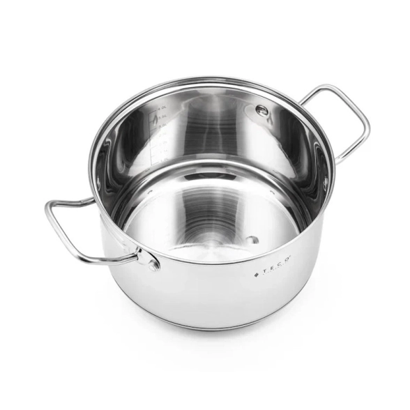 Кастрюля из нержавеющей стали Teco TC-C3900-05 3.9л 20см со стеклянной крышкой-image-1