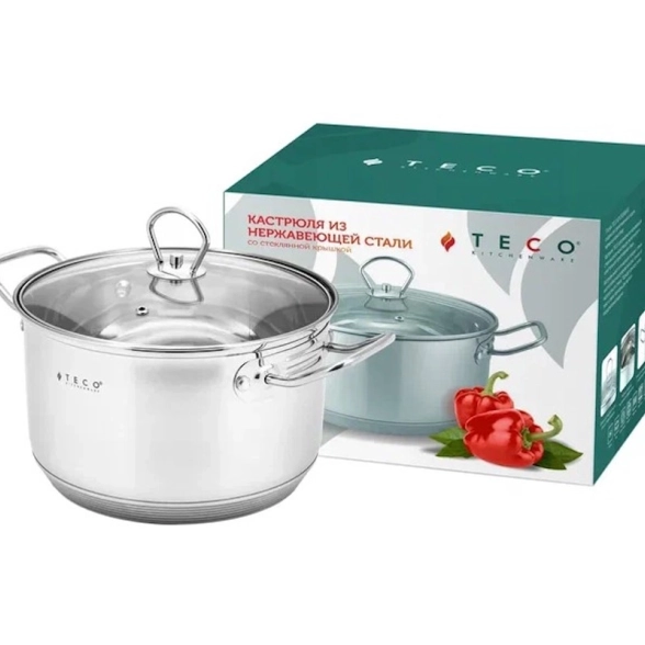 Кастрюля из нержавеющей стали Teco TC-C3900-05 3.9л 20см со стеклянной крышкой-image-3