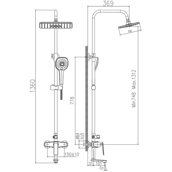 Душ система Haiba HB24548-7 черный/хром-image-4
