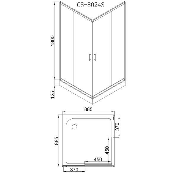 Душевое ограждение CS-8024S 90*90*195 ст.4мм с рис. проф.белый-image-2
