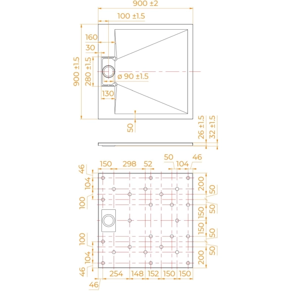 Поддон душ.RGW TUS-099W 90*90*26 белый*квадрат*90мм-image-2