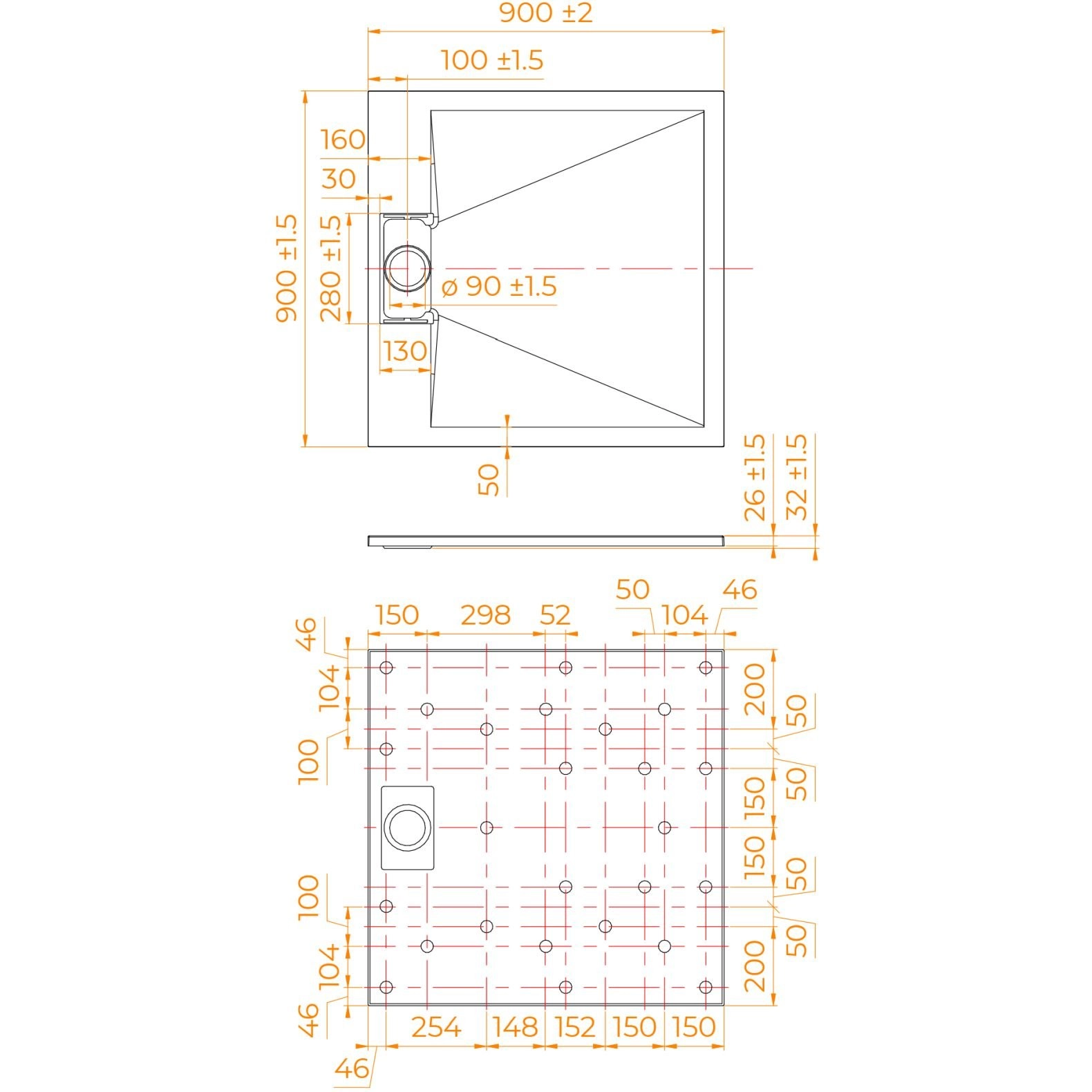 Поддон душ.RGW TUS-099W 90*90*26 белый*квадрат*90мм-image-2