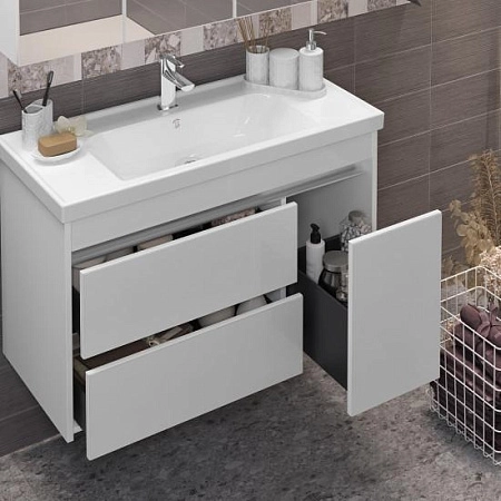 Тумба Фреш 100 белый/белое стекло-image-1
