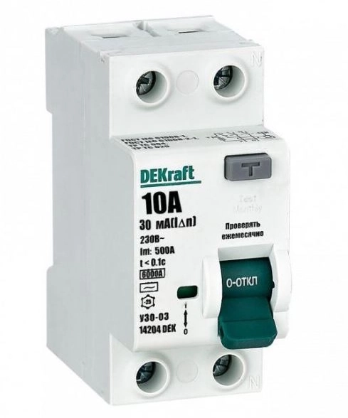 Диф.авт EKF DEKraft 2P 10А 30мА АС 6кА УЗО-03