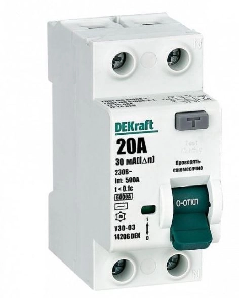 Диф.авт EKF DEKraft 2P 20А 30мА АС 6кА УЗО-03