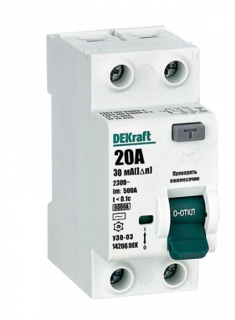 Диф.авт EKF DEKraft 2P 20А 30мА АС 6кА УЗО-03