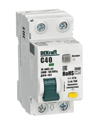 Диф.авт EKF DEKraft 1P+N 40А 10мА АС х.С ДИФ-103 6кА нов.