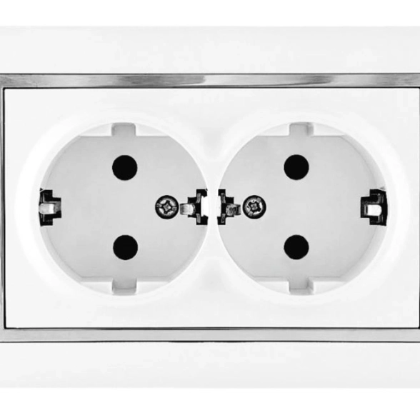 Розетка PRF Tesla Ultra 2СП бел евро+вст хром с/з в/сб з/ш