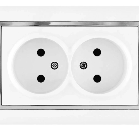 Розетка PRF Tesla Ultra 2СП бел+вст хром б/з 9201/0807
