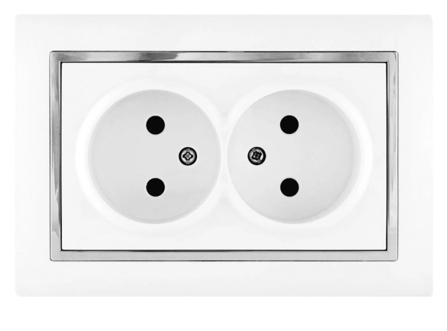 Розетка PRF Tesla Ultra 2СП бел+вст хром б/з 9201/0807
