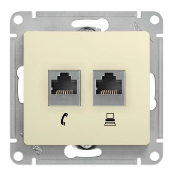 Розетка Glossa 1-я RJ11+RJ45 в/р беж кат.5Е GSL000285