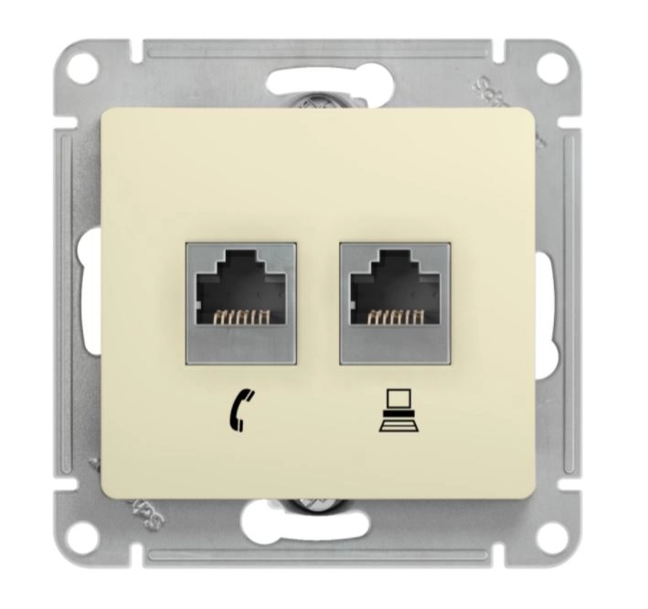 Розетка Glossa 1-я RJ11+RJ45 в/р беж кат.5Е GSL000285
