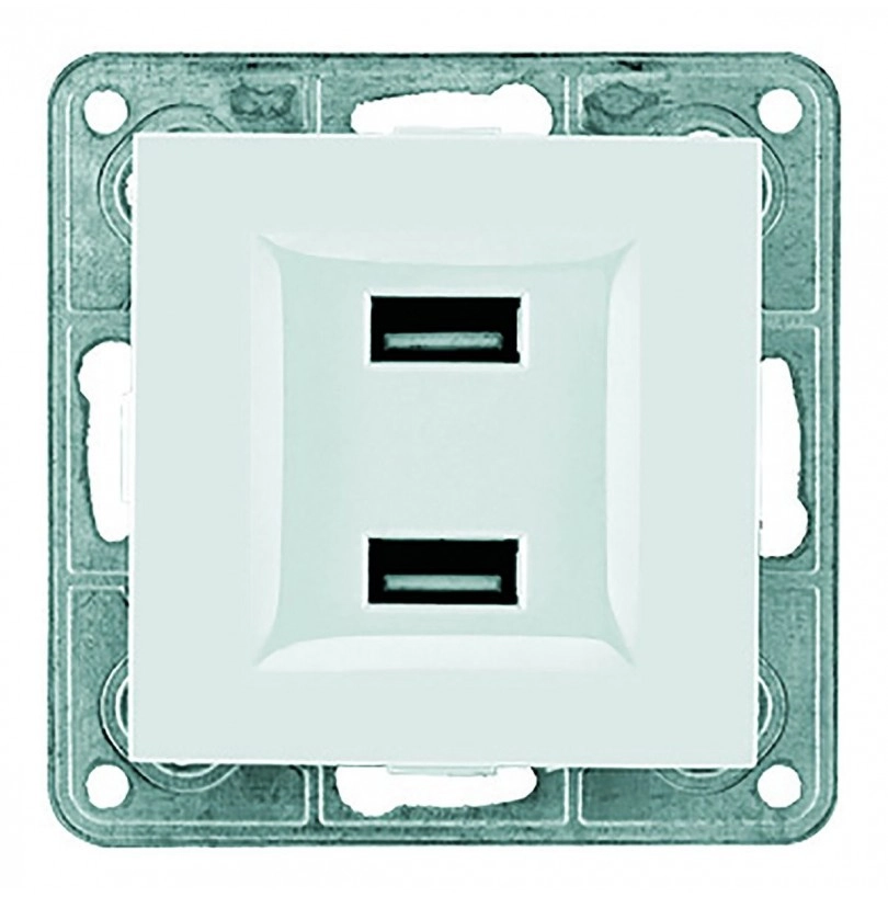 Розетка PRF Tesla Ultra 2СП USB белая мех+накл 920148