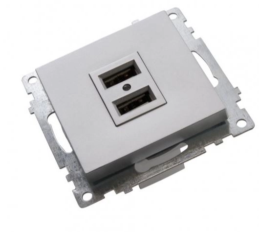 Розетка 2-я USB мех. 2.1А Катрин GLS10-7115-03 серебро