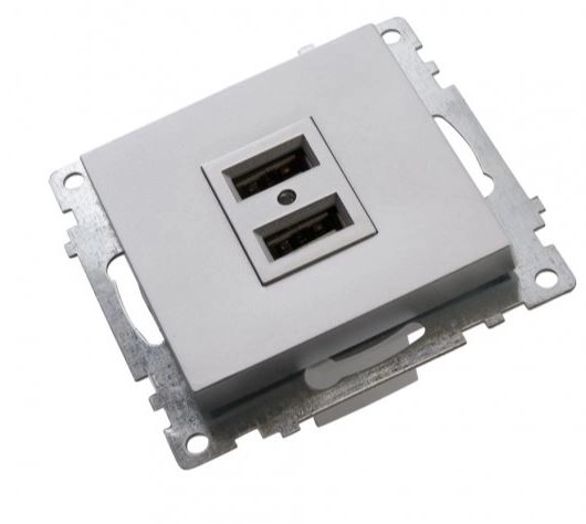Розетка 2-я USB мех. 2.1А Катрин GLS10-7115-03 серебро