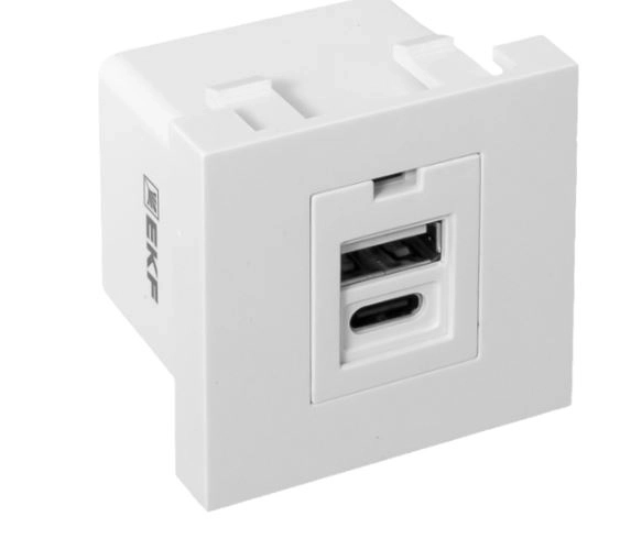 Розетка USB A+C 2.1A 2гн б/инд EKF
