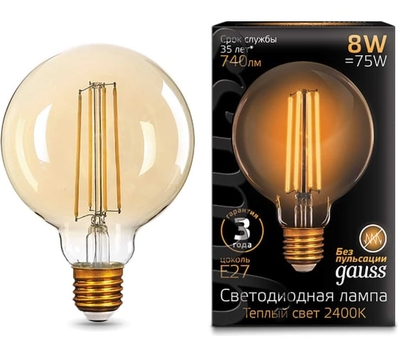 Лампа Gauss LED Filament Honeycomb 8.5W E27 2400K golden