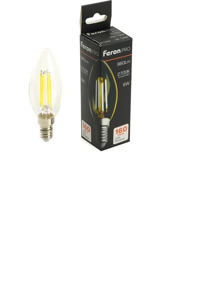 Лампа Feron LB-1206 6W E14 C35 2700K прозрачная