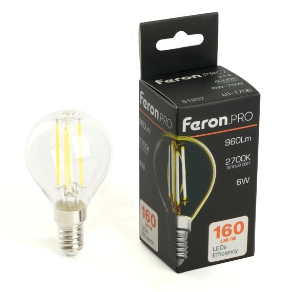 Лампа Feron LB-1706 6W E14 G45 2700K прозрачная
