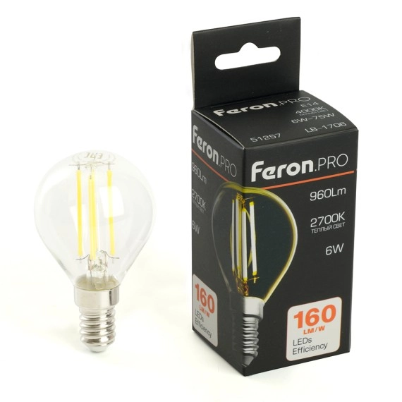 Лампа Feron LB-1706 6W E14 G45 2700K прозрачная