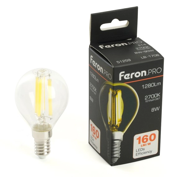 Лампа Feron LB-1708 8W E14 G45 2700K прозрачная