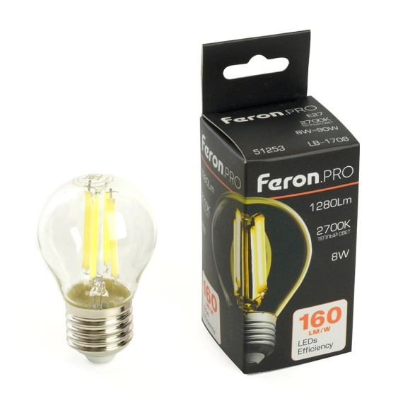 Лампа Feron LB-1708 8W E27 G45 2700K прозрачная