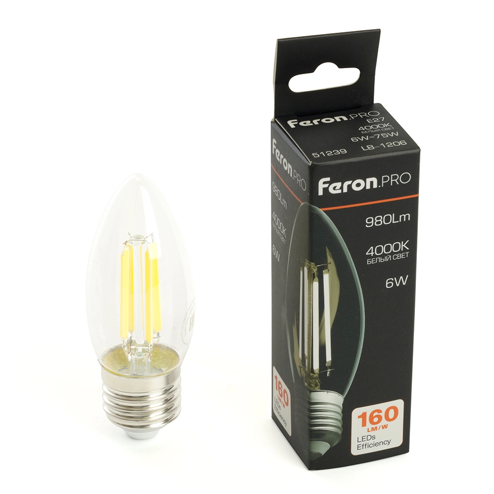 Лампа Feron LB-1206 6W E27 4000K C35 прозрачная