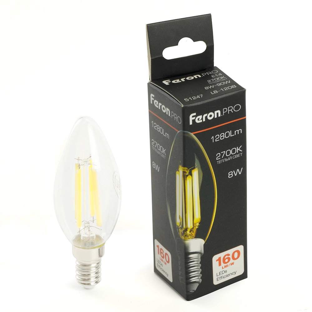 Лампа Feron LB-1208 8W E14 2700K C35 прозрачная