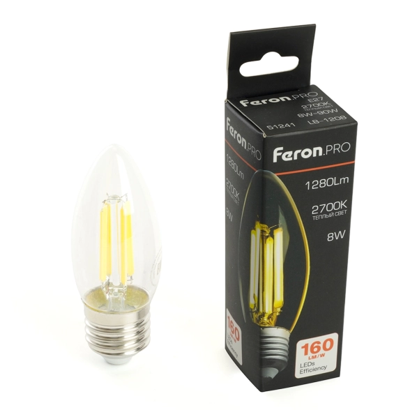 Лампа Feron LB-1208 8W E27 2700K C35 прозрачная