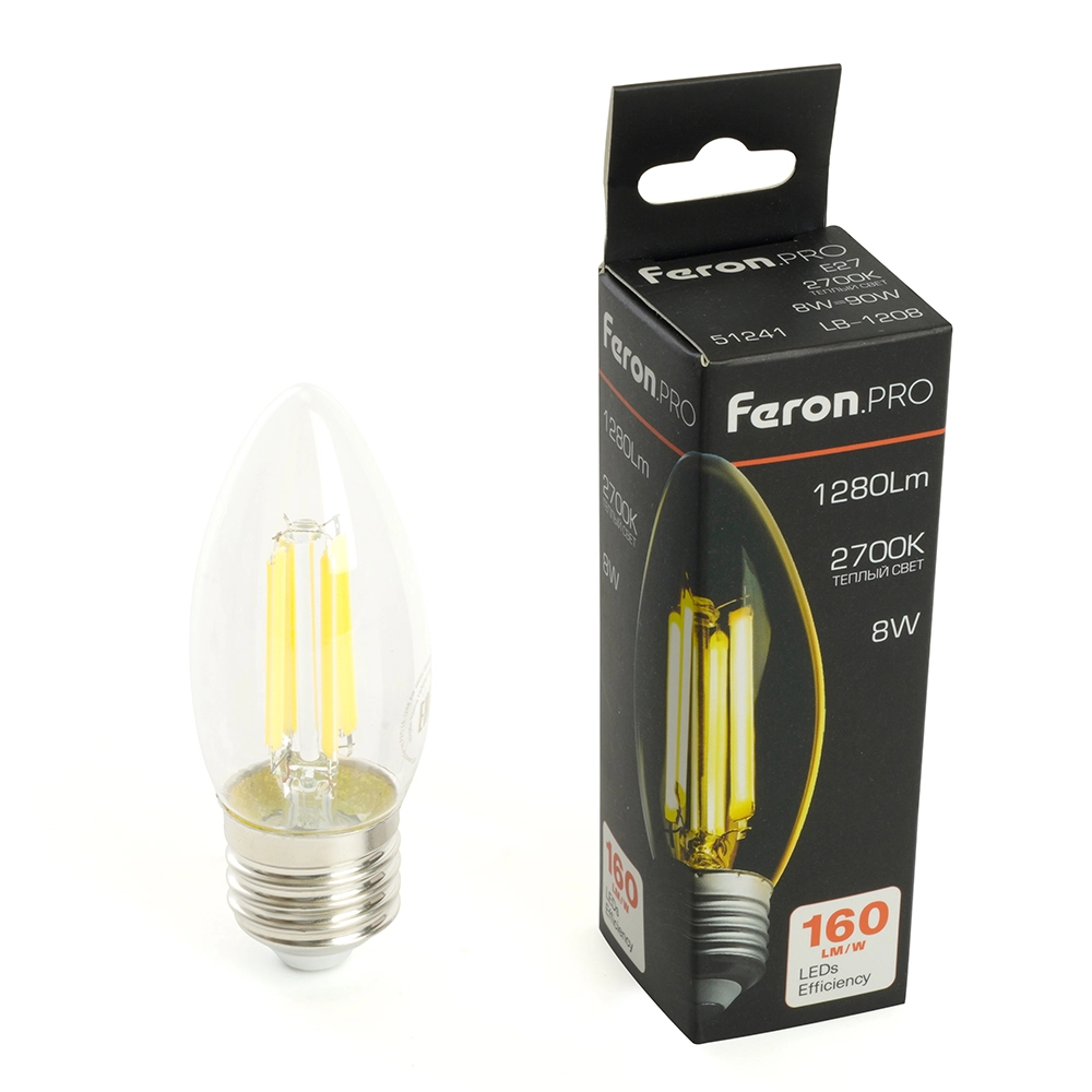 Лампа Feron LB-1208 8W E27 2700K C35 прозрачная