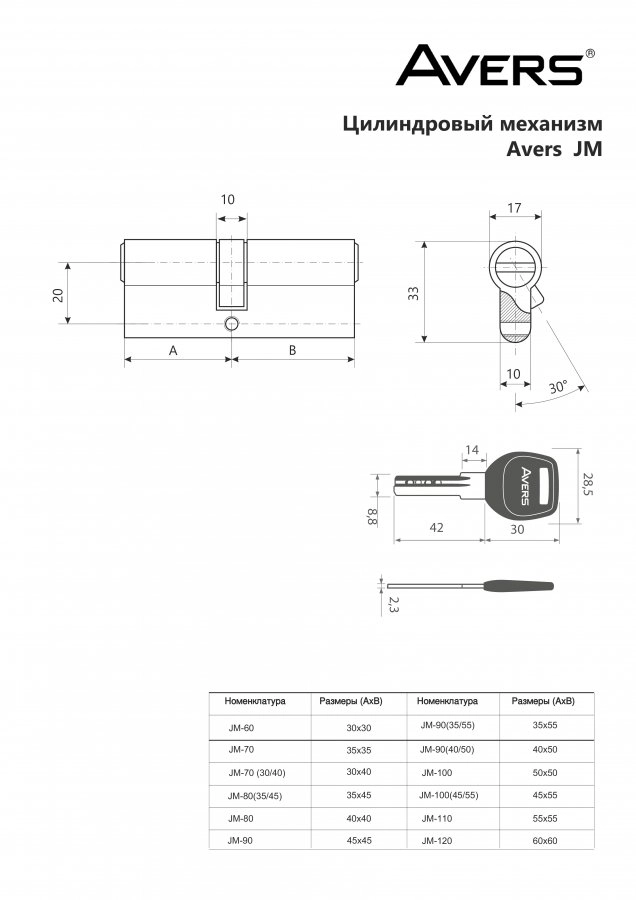 Цилиндровый механизм Avers JM-70(30/40)-CR (12,72)-image-2