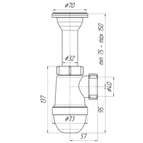 Сифон для мойки АНИ ПЛАСТ C0500 1 1/2"x40 мм-image-1